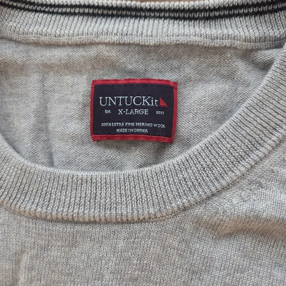 100% Merino Wool Extra Fine Untuckit Gray Crewneck Sweater XL - Picture 3 of 7